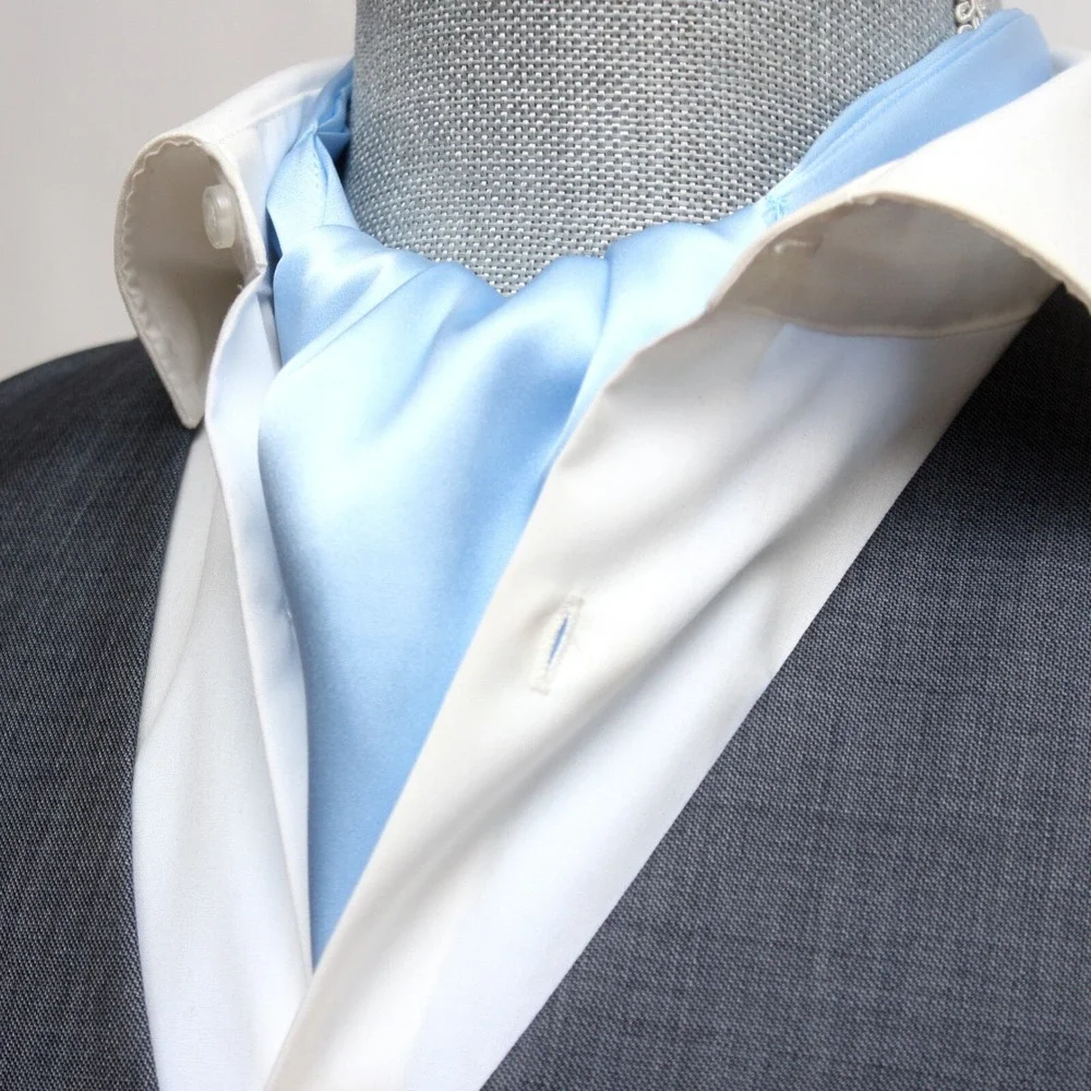Camellucci Silk Men's Cravat Ascot Gift Box A197 Solid blue - Picture 9 of 11